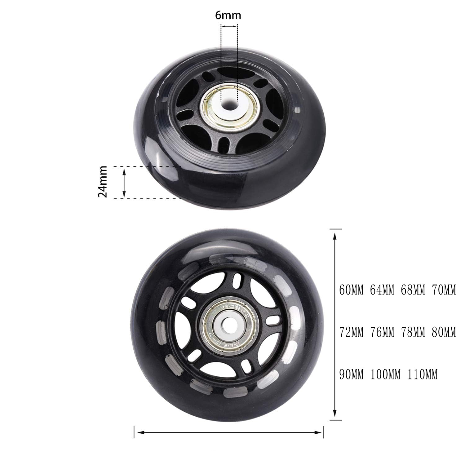 Ruote di Ricambio per Pattini in Linea, Ruote per Pattinaggio Indoor 82-88A con Cuscinetti ABEC-7, Ruote per Bagagli, Ruote da Allenamento per Scooter - Nere