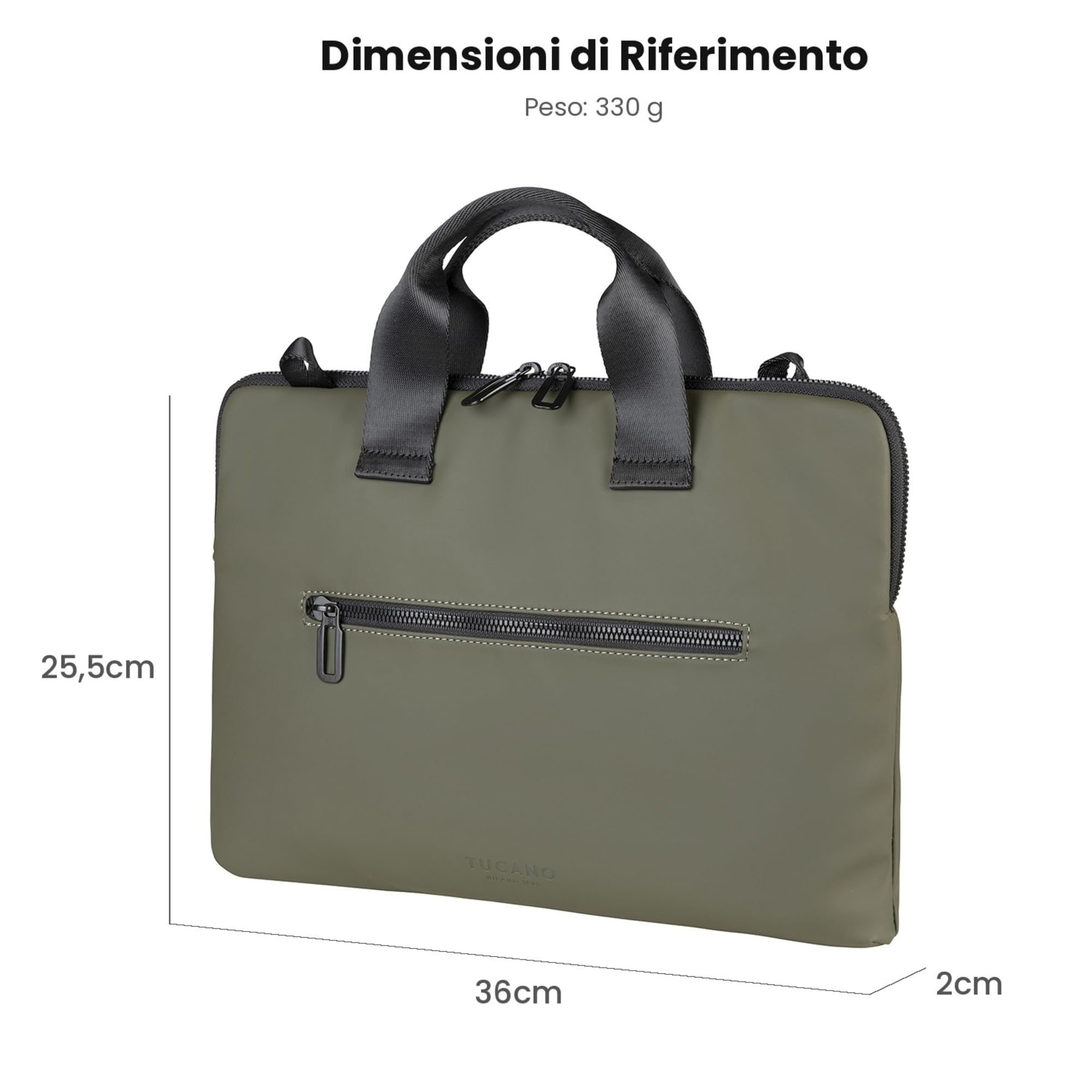 Tucano, Gommo Super Slim Bolsa Porta PC Laptop 14" y MacBook Air 15", Bolsa para Ordenador con Correa Extraíble y Bolsillo para Accesorios, Material Goma Resistente al Agua, 36x25,5x2 cm