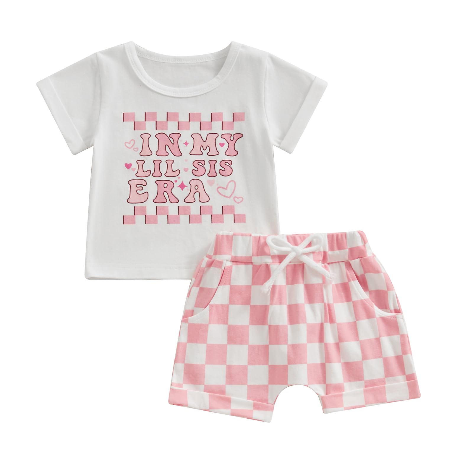 DewadbowSister Brother Matching Outfit In My Big/Lil Bro Era T-shirt Top Checkered Shorts Set Baby Summer Clothes