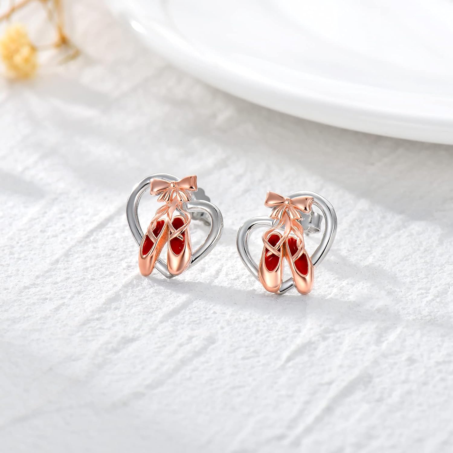 Ballet Shoes Earrings Sterling Silver Heart Studs Earrings, Birthday Christmas Jewelry Dancer Ballet Recital Gifts for Women - Image 4