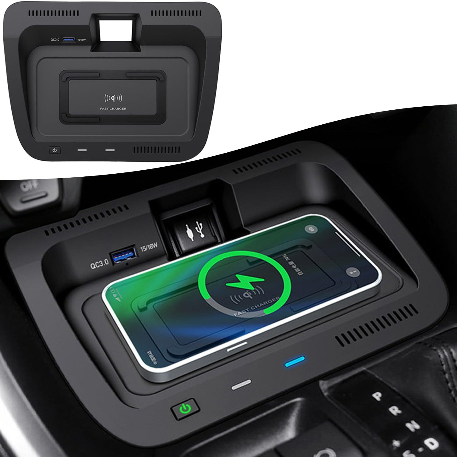 Cargador de Inalámbrico para Toyota RAV4 2019-2025, Personalizado OEM Organizador de Consola Central Carga Rápida Coche Teléfono Cargador para Toyota RAV4 LE/XLE/Hybrid/SE/XSE Accesorios(black)