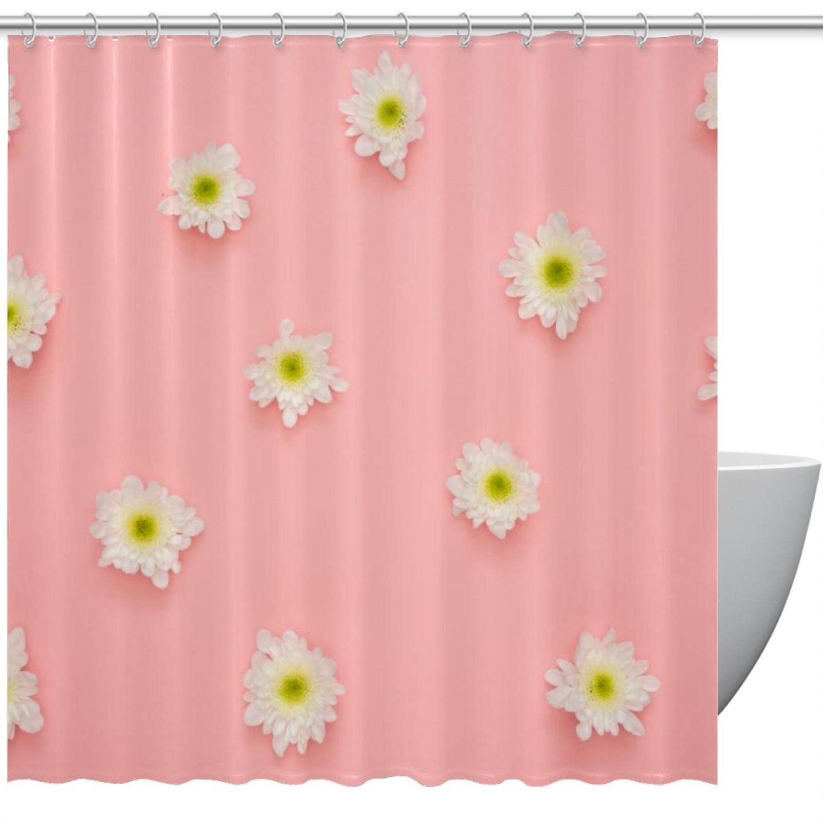 Rideau de douche en tissu imperméable et anti-moisissure rose 183 cm avec crochets d'attache