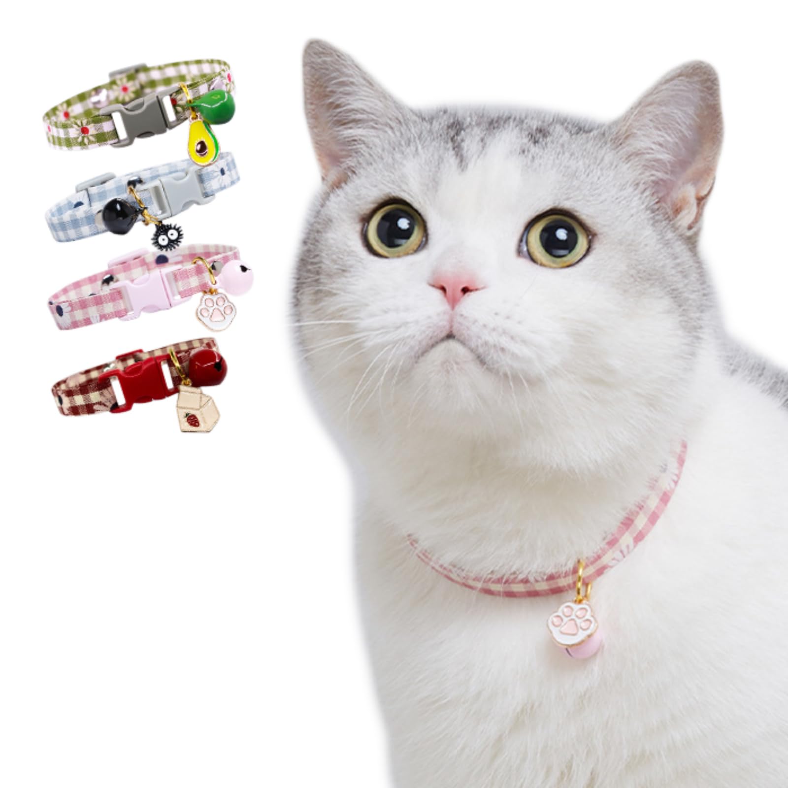 Amazon | 猫 首輪 ネコ 首輪 くびわ 鈴 チェック柄 軽量 バックル