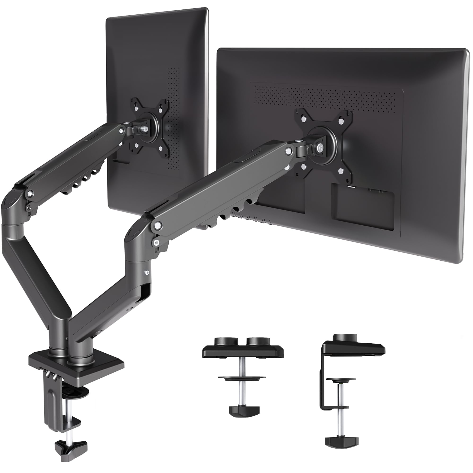 Claiks Support de Moniteur pour 2 écrans de 15 à 32 ", Ergonomique, Peut Supporter 2 à 18 kg, pivotant, VESA 75 et 100 mm, Blanc (Noir)