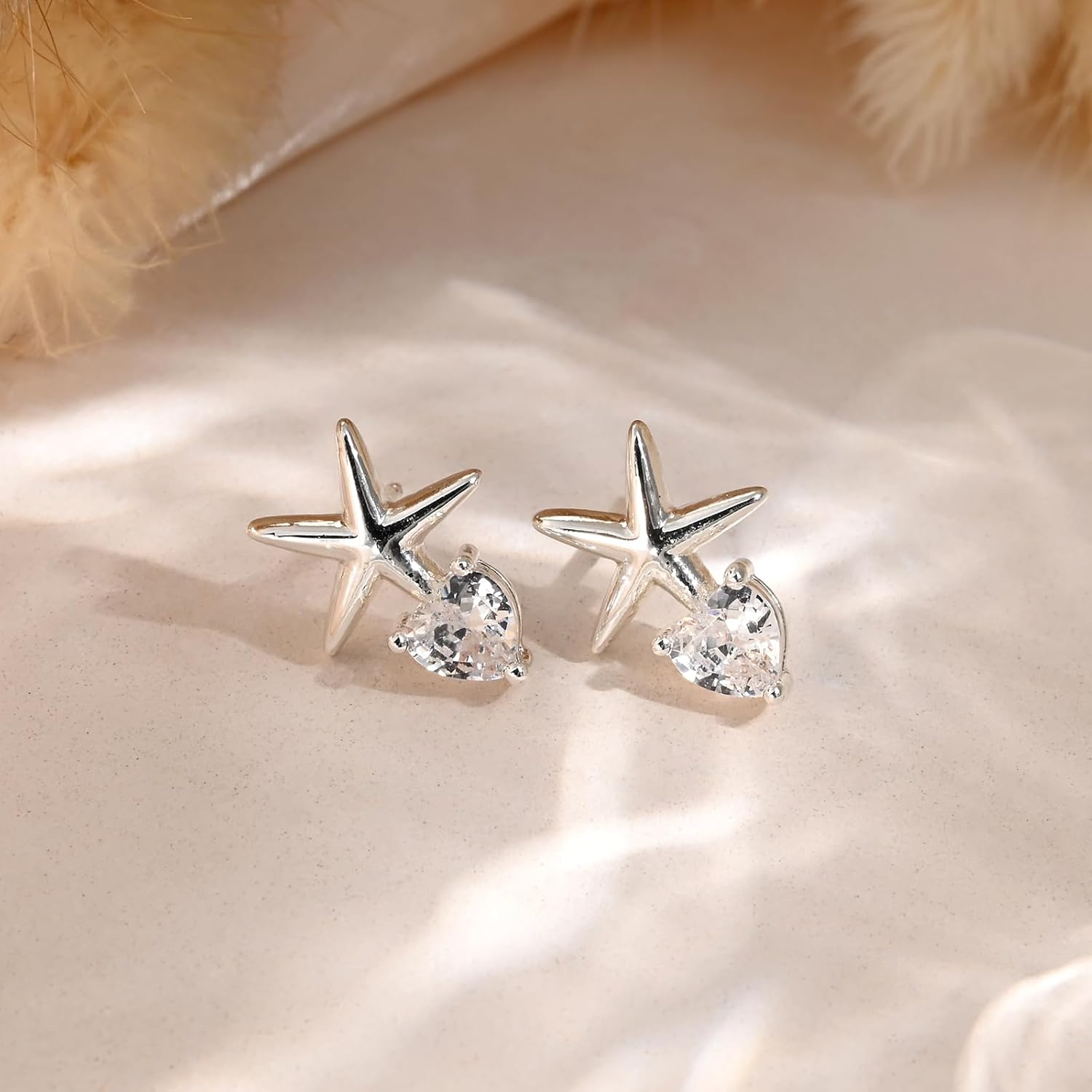 Small Sterling Silver Star Stud Earrings for Women with Heart Cubic Zirconia Y2K Earrings for Celestial Jewelry - Image 6