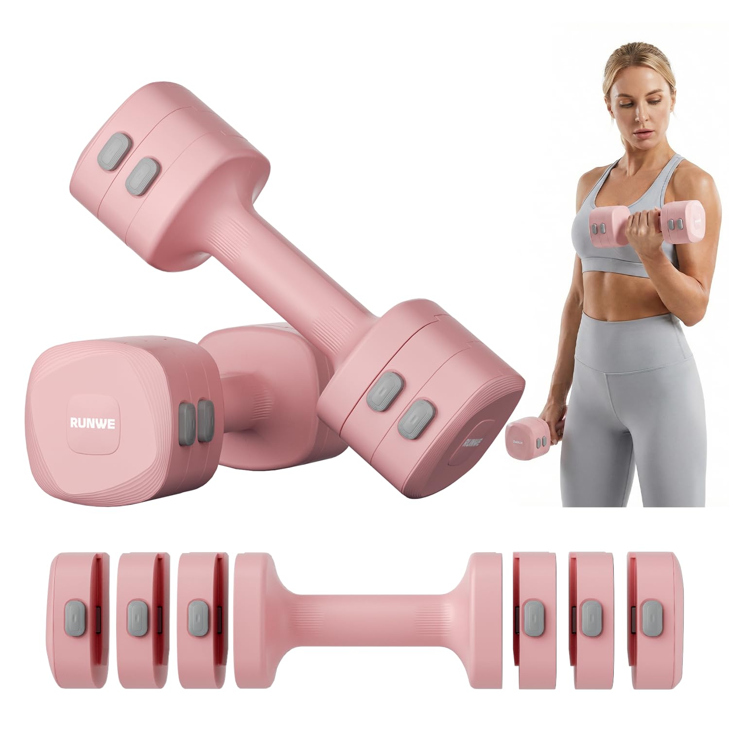 RUNWE 4 in 1 Adjustable Dumbbell Kettlebell Set for Women Kettlebell Grip Converter 2 2-5 5lb Fast Adjust