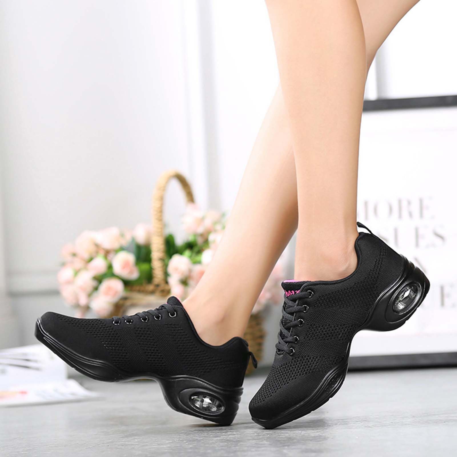 SECHRITE Scarpe da ginnastica da danza jazz, da donna, con lacci e suola divisa