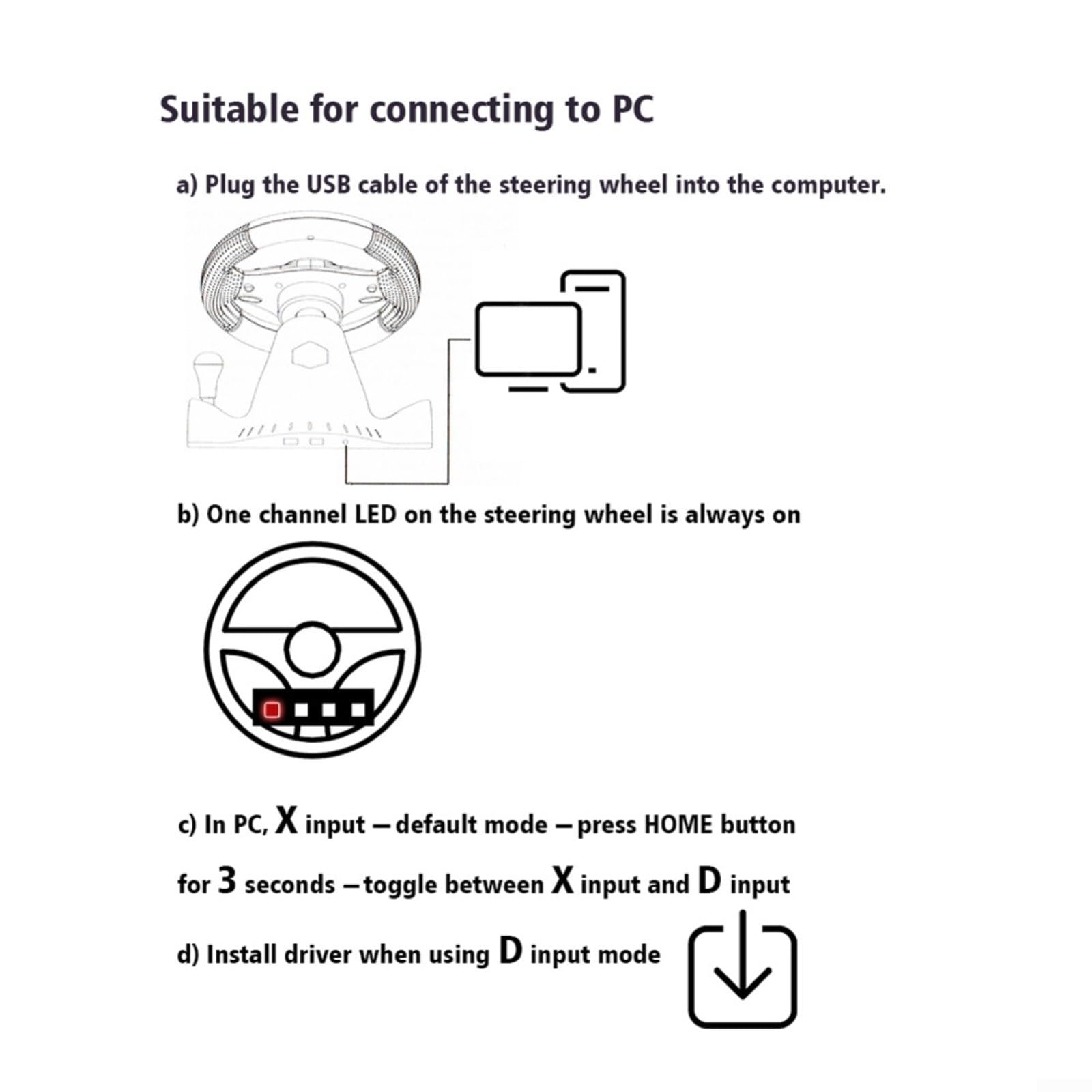 Volante y pedales USB para juegos, para Switch, para Xbox One/360, para PS4, PS3 y PC, controlador ergonómico de volante de carreras ABS para juegos de carreras Sim (4 en 1)