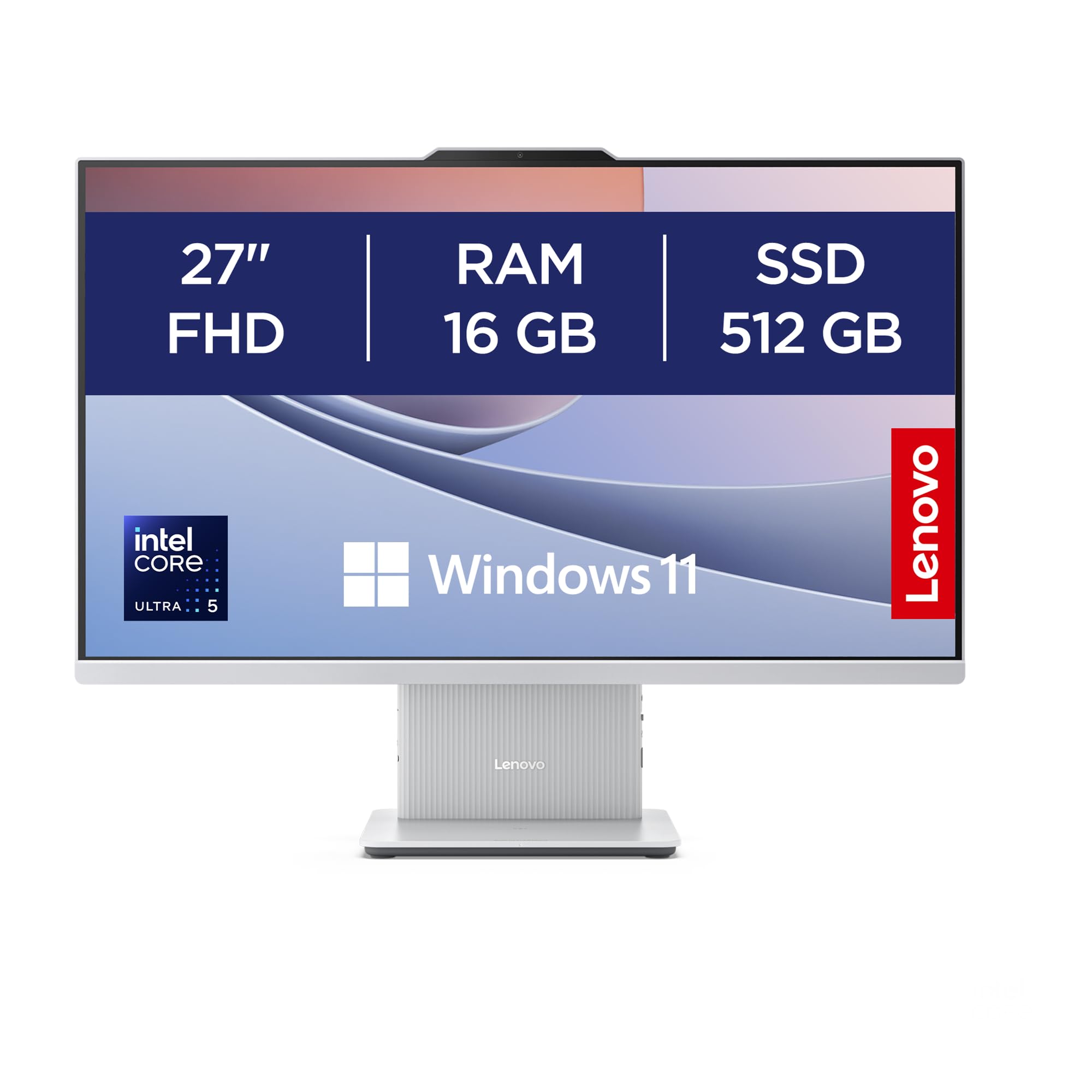 Lenovo IdeaCentre Computer desktop All-In-One, Display 27" FHD, Intel Core Ultra 5 226V, 512GB SSD, RAM 16GB, Altoparlanti Harman, WiFi 6, Windows 11 H, Tastiera + Mouse Wireless