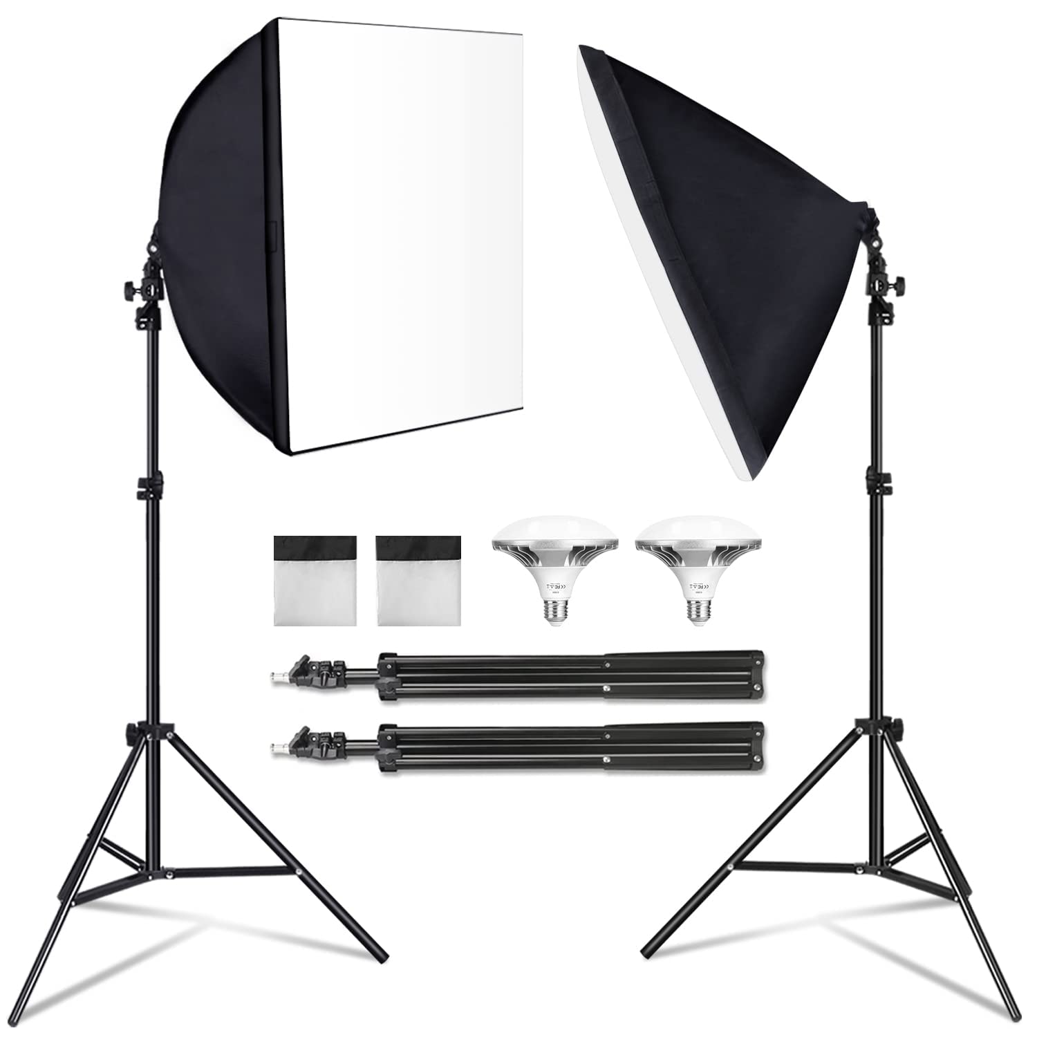Photo 1 of Softbox LED Lighting Kit 50x50cm 2 Pcs Photography Continuous Lighting System Photo Studio Equipment for Filming Model Portrait Product Fashion Photography with 2X 50W 5400K LED Bulbs E27 Socket