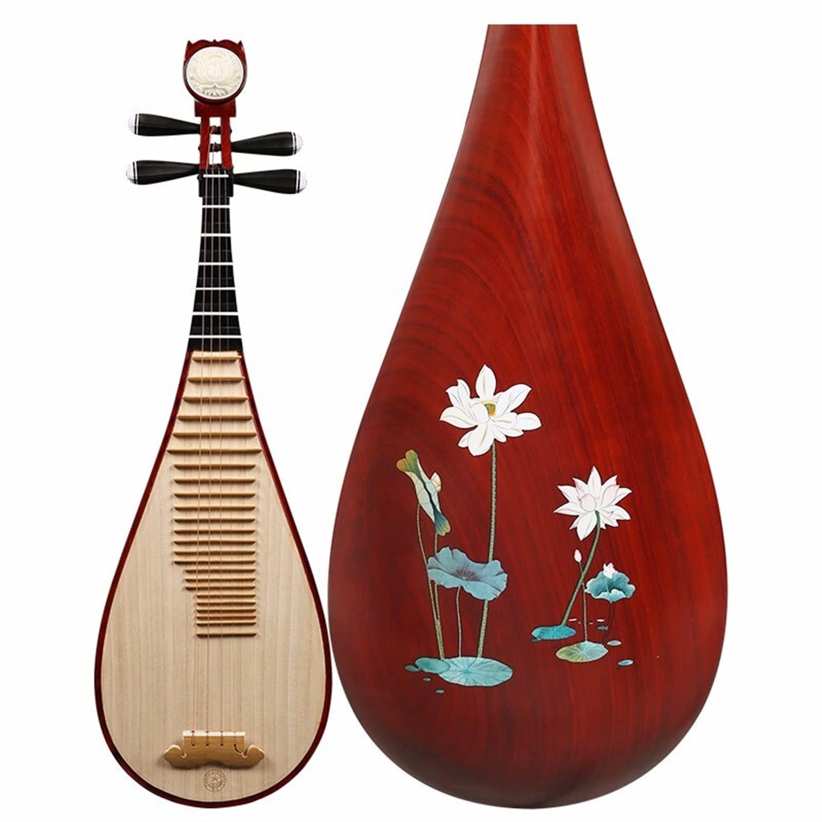 FLFL Hartholz Chinesische Lute Fine-Tuning-Welle Pipa-Palisander-Material-Materialtelefon-Farbe Wasser Hibiscus Pipa-Musikinstrument