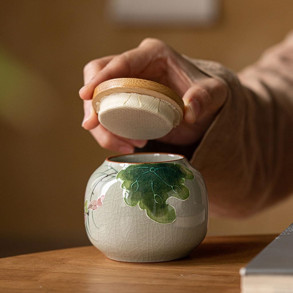 Pojemniki na herbatę na sypką herbatę Biała porcelana Ręcznie malowana dekoracja wnętrz Pojemnik na herbatę Ceramiczny pojemnik na biurko Uszczelniony drewniany pojemnik z pokrywką(D)