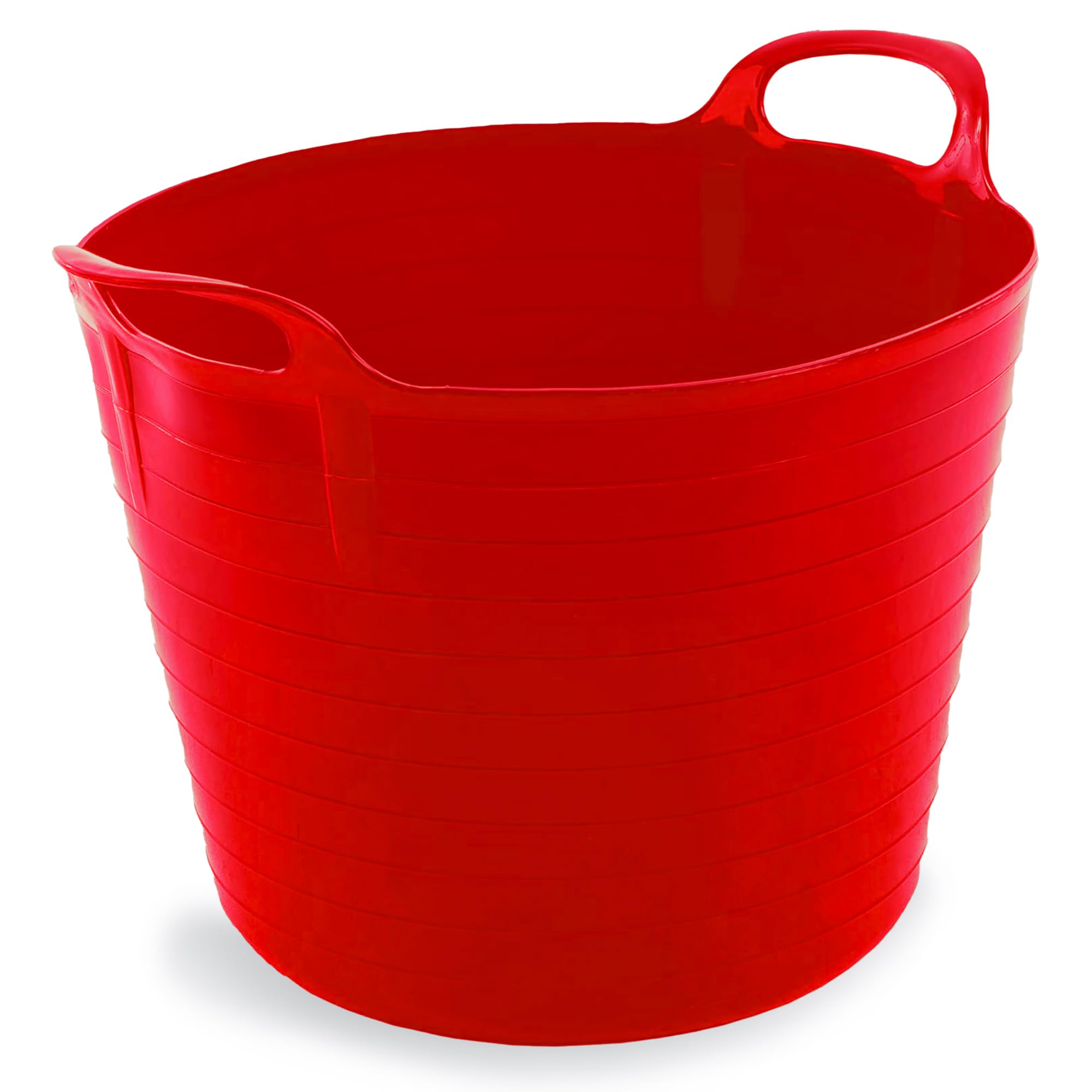 FXDM 42 LITRE FLEXI BUCKET LARGE TUB GARDEN CONTAINER FLEXIBLE STORAGE HORSE FEED TRUG REINFORCED HANDLE BASKET (RED)