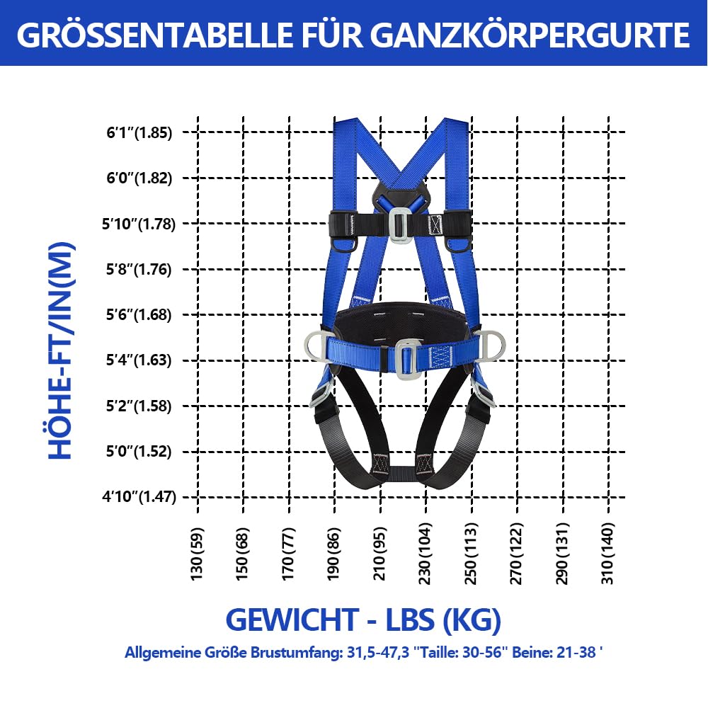 Fallschutz Sicherheitsgurt Kletterausrüstung Absturzsicherung Dachdecker Auffanggurt, Fallschutzausrüstungen - 6 Hochfeste Tragende D-Ringe aus Legiertem Stahl Konstruktionsgurt FA