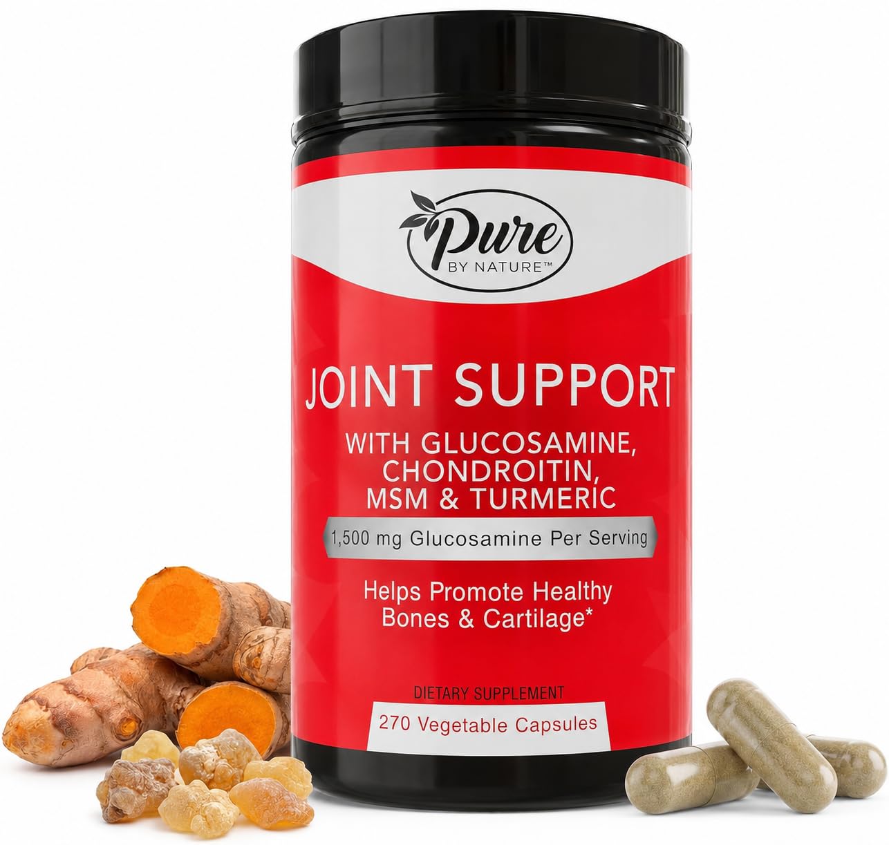 Pure By Nature Joint Support Supplement Glucosamine Chondroitin MSM 90 Days 270 Count (Pack of 1)