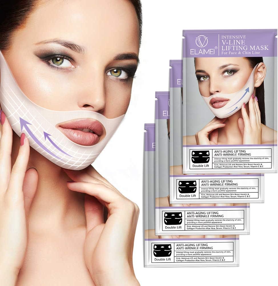 V Line Lifting Face Mask, (4pcs) Double Chin Reducer, V Shape Face Mask, Chin Up Patch, Anti Wrinkle Bandage, Neck Mask Face Mask for Firming Moisturizing Face & Neck Lift