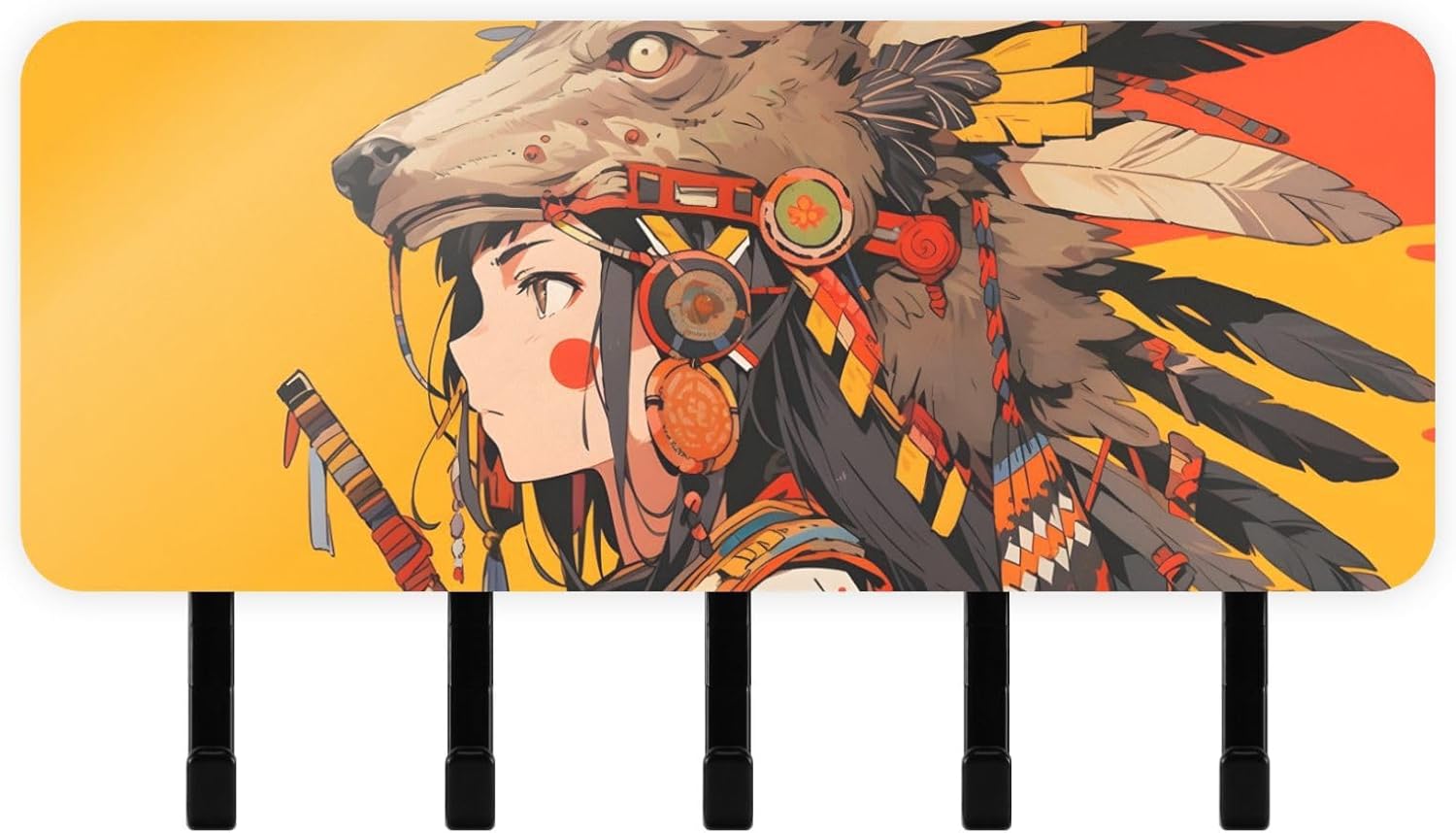 Anime Tribal Warrior Mail Key Holder Organizer Wall Decorative 5 Key Hooks for Living Room Hallway Bedroom Entrance 7×4 Inches 3.3 LB Weight Capacity
