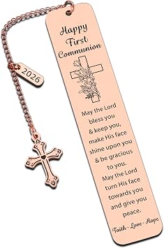 First Communion Gifts for Girls Boys 1st Communion Gifts for Catholic Goddaughter Godson Kids Teens Holy Communion Bookmark with Cross Charm Easter Basket Stuffers Confirmation Baptism Party Favors