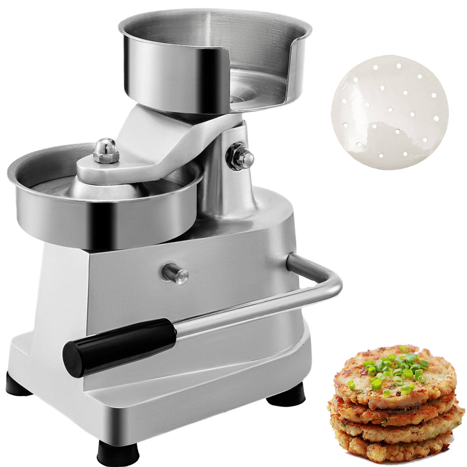 Komercyjna maszyna do hamburgerów, ręczna prasa do burgerów, stal nierdzewna, taca w trzech rozmiarach 10 cm/12.7 cm/15.2 cm, z papierem Patty, do użytku w domach, restauracjach, kawiarniach, szkołach