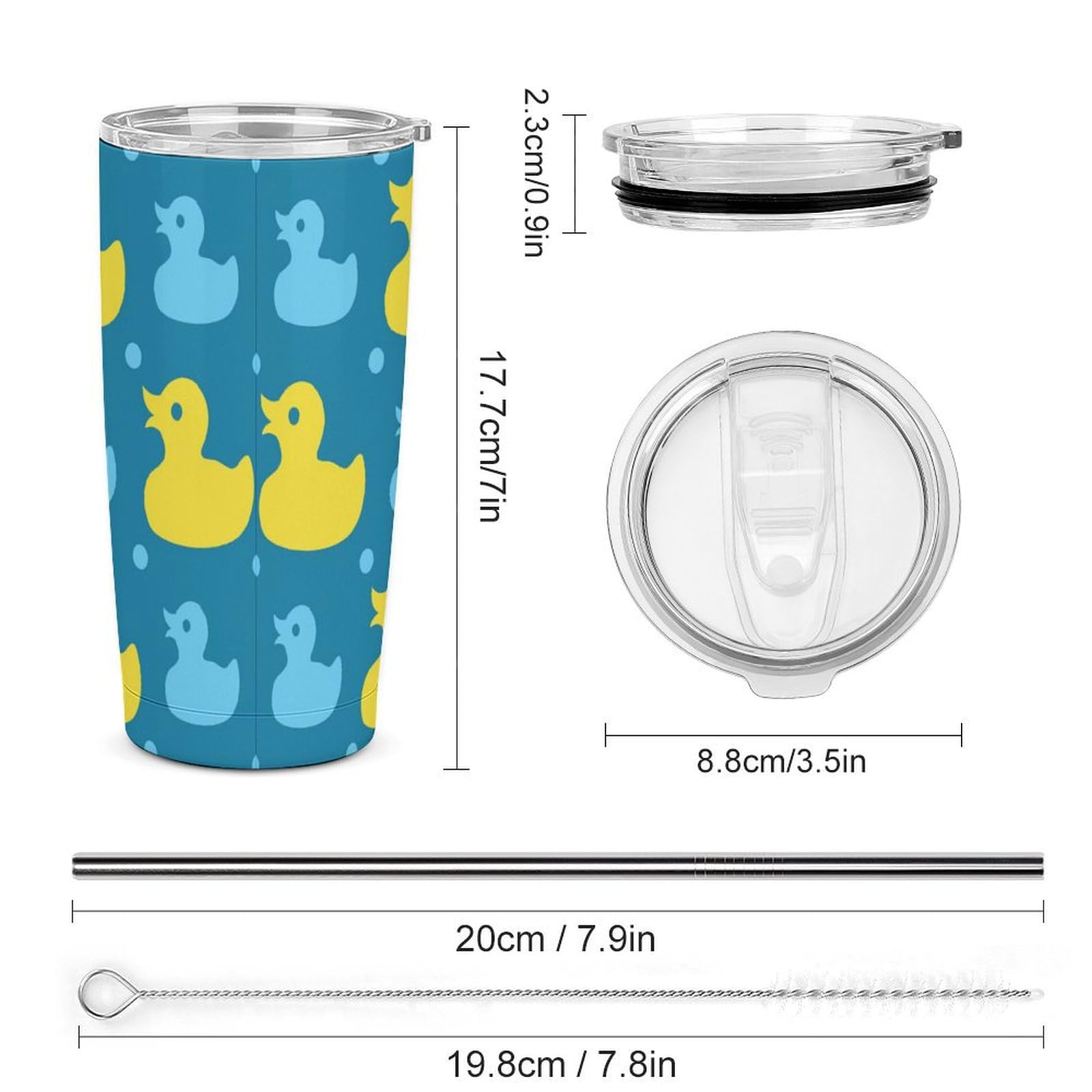 Wiederverwendbare isolierte Kaffeetasse, Reisebecher, doppelwandig, mit Deckel und Strohhalm, Gelb