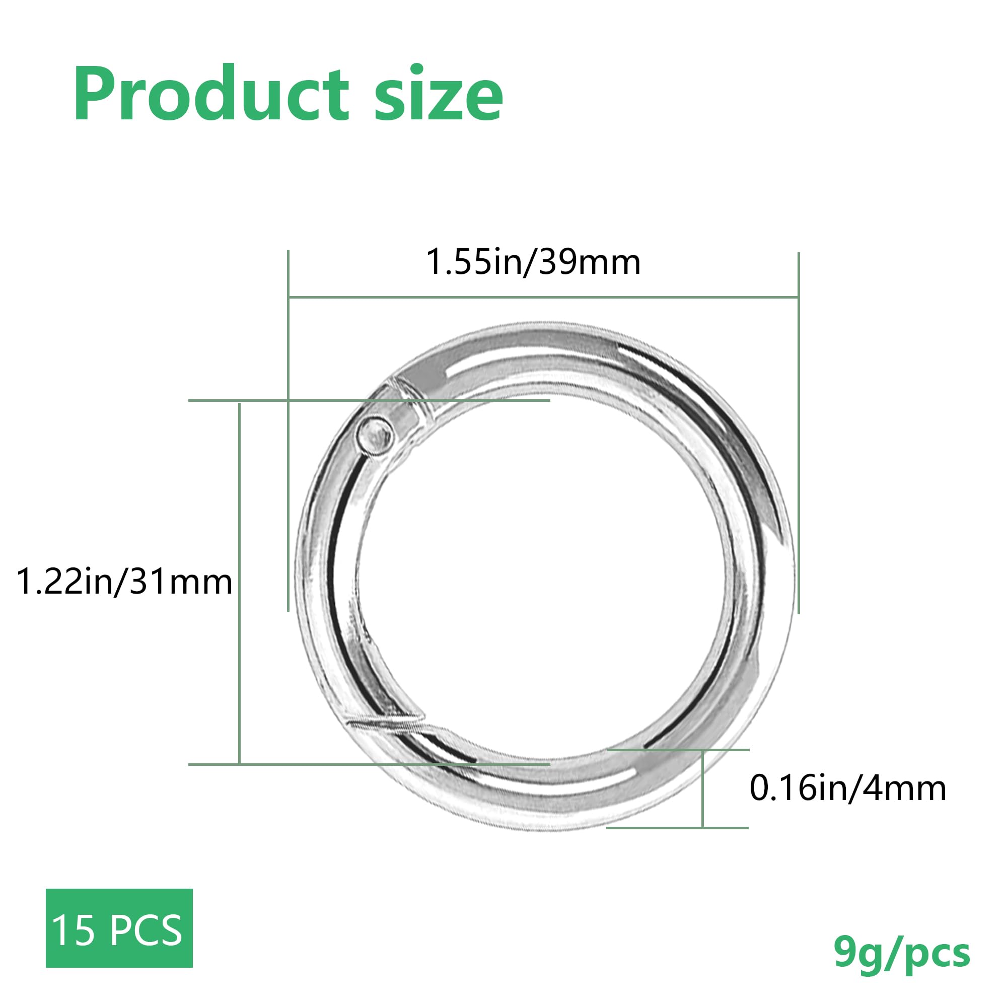 XCSJ Round Carabiner Set of 15, 40 mm Zinc Alloy Key Chain, Bag, Jewellery, DIY Crafts Making (Silver) - Image 2