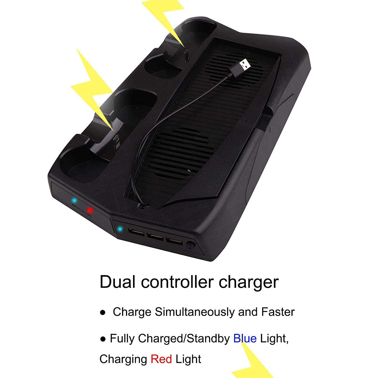 Supporto verticale ventola di raffreddamento per Playstation 5, caricatore doppio controller per PS5 Dualsense con indicatori LED e 14 slot per giochi per PS5 Digital Edition/Ultra HD