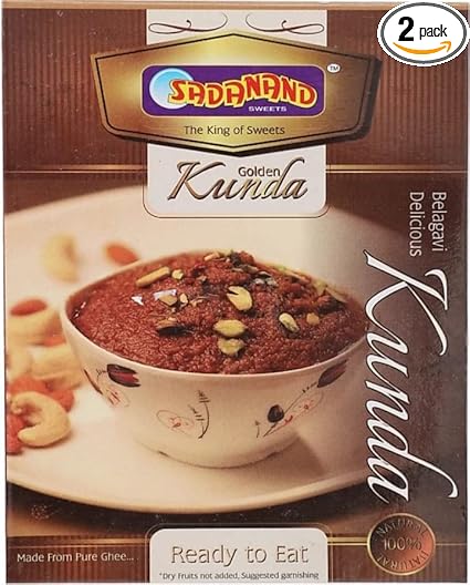 SADANAND SWEETS Belgaum/Belagavi Famous Delicious Golden KUNDA/Belagavi GHEE KUNDA - Ready to eat Pack of 2 (250 Gram Per Pack)