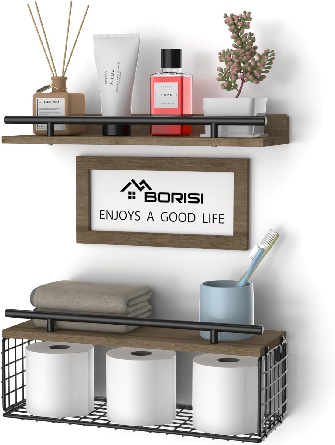 Amazon.com: BORISI Bathroom Floating Shelves Over Toilet, Wood Floating ...