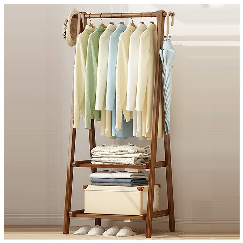 XDLEDMKIZ Sturdy Wooden Coat Rack with Shoe Storage, Free Standing Clothes Rail for Entryway, Hallway, Living Room, Office, Bedroom - Available in 66CM/86CM/116CM, Suppor