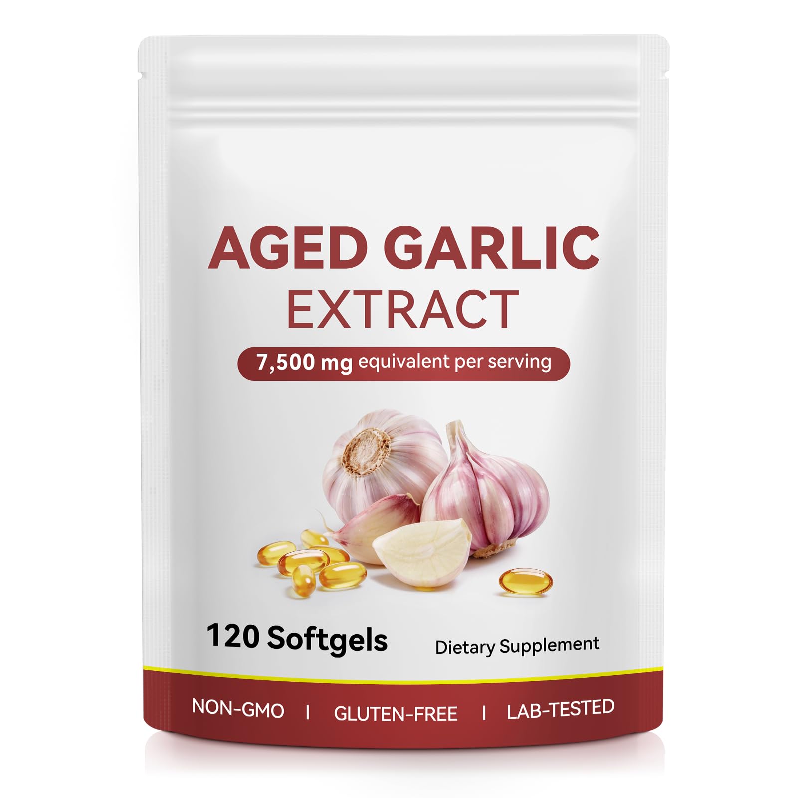Aged Garlic Extract Softgels, 15:1 Concentrated Odorless Garlic Supplement for Cardiovascular Health & Immune Support, 120 Easy-to-Swallow Softgels (60-Day Supply)