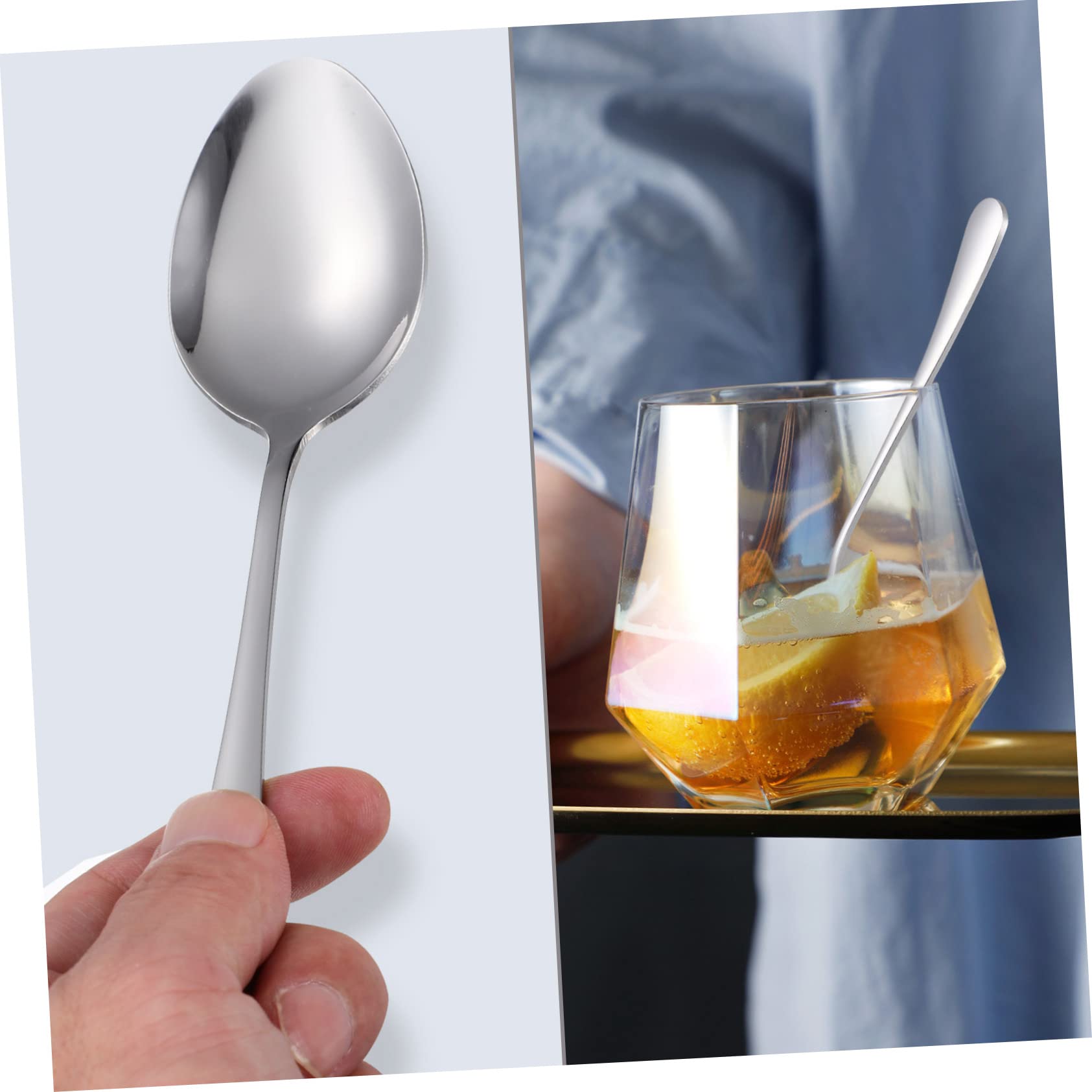 COLLBATH 6Pcs Stainless Steel Serving Spoon Lightweight Dinner Spoons for Food Serving Soup Rice Classic Design with Mirror Finish for Home Kitchen and Outdoor Activities