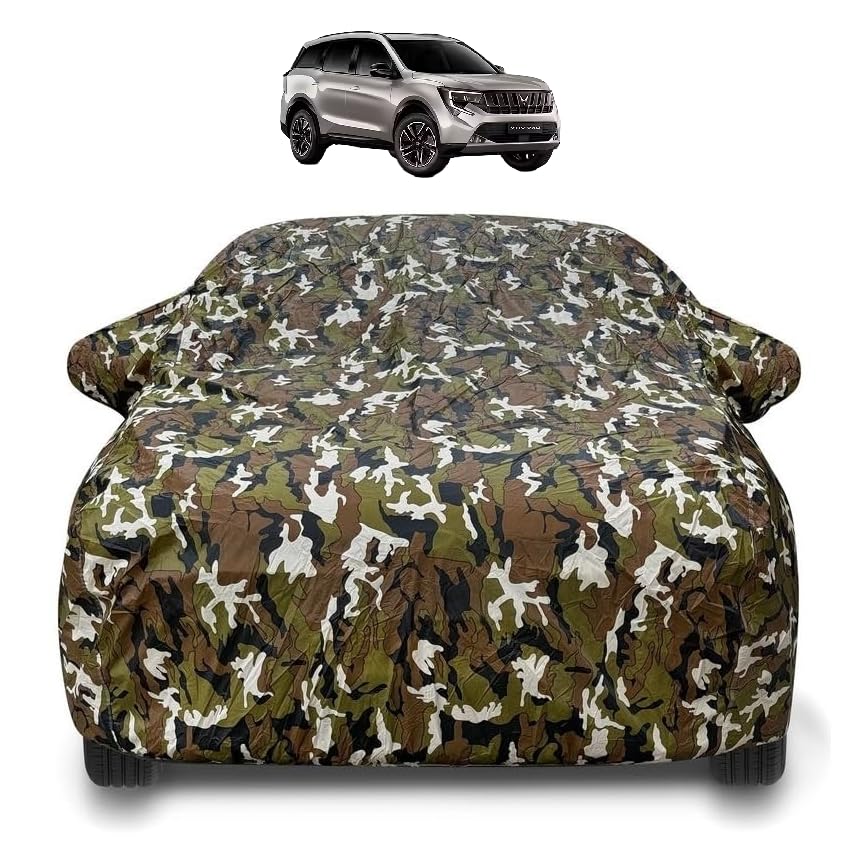 Image of Auto Hub Car Cover Compatible with Mahindra XUV 7XO Cover with Mirror Pocket and Soft Cotton Lining, XUV 7XO Car Cover Waterproof, Army Print