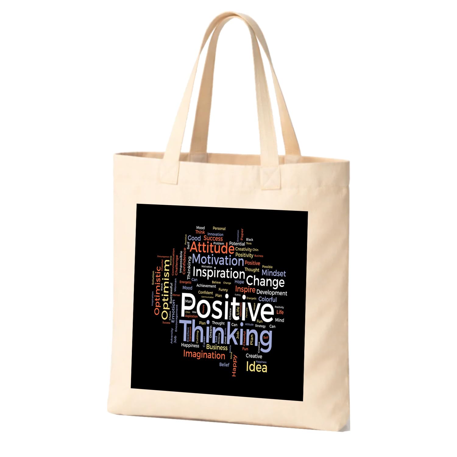 Canvas Tote Bag for Teens, 14x16 Inch, Cotton Canvas, Positive Thinking Word Cloud Print, Shoulder Strap, Unisex-image-40