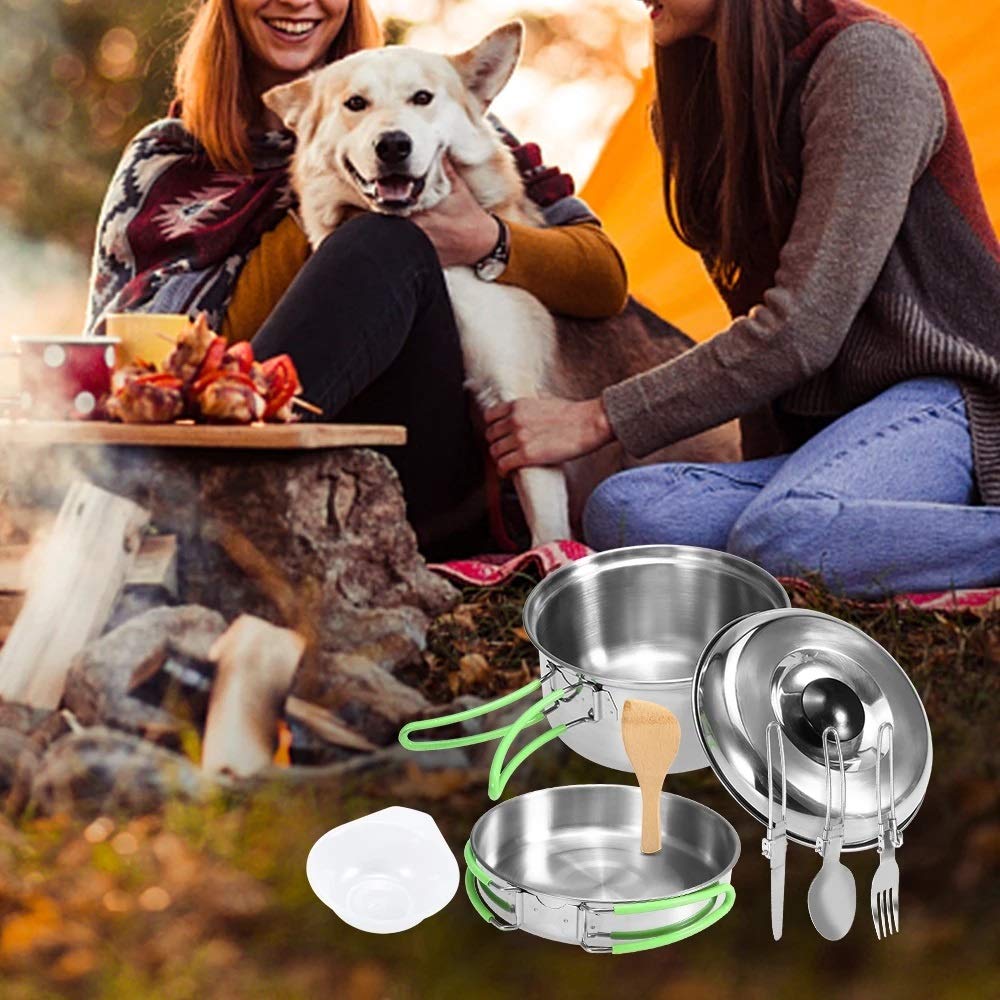 RWRAPS Kit di pentole da Campeggio Zaino in Spalla Escursionismo Picnic Set di pentole e padelle da Cucina Set di Posate da tavola Set di Utensili da Cucina