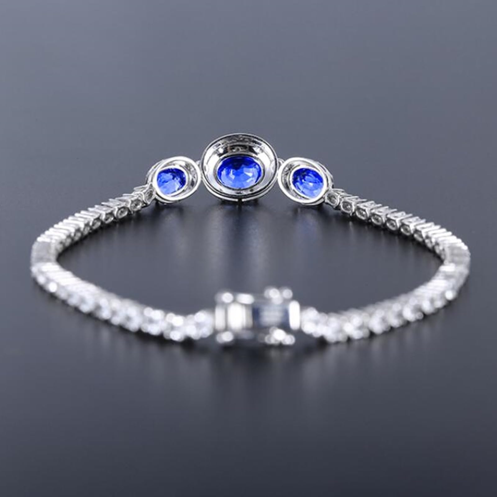 Bracciali Oro Bianco 18k/14k/9k Vero, Bracciale Zaffiro Sintetico Donna 2.69ct 16-20 cm con Moissanite, Braccialetto Sposa Fidanzati