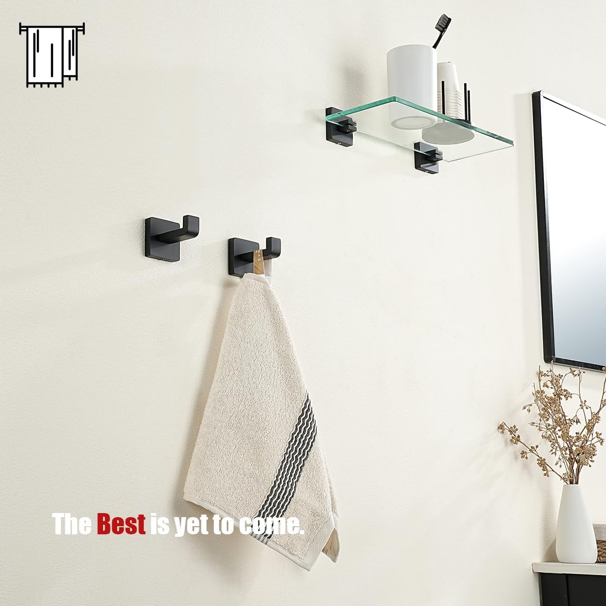 JQK Bathroom Towel Hook Black, Coat Robe Clothes Bath Wall Hooks for Kitchen Garage SUS 304 Stainless Steel Thick 0.8mm, 2 Pack Matte Black, TH250-PB-P2
