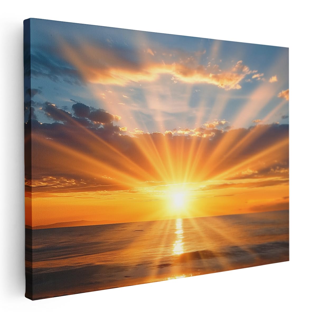 Artaza Leinwand Bilder Sonnenuntergang Meer - 80x60 cm - Wanddeko Maritim - Wandbilder Deko Wohnzimmer - Strahlen Ozean