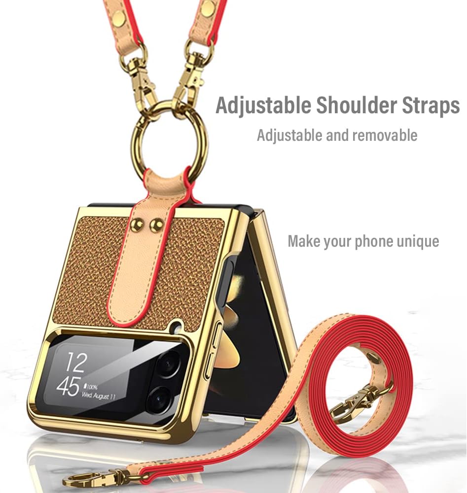 Z Flip 4 Case, Phone Case for Samsung Galaxy Z Flip 4 5G Ultra-Thin Back Cover Screen Protector with Ring Holder & Adjustable Strap for Galaxy ZFlip 4 - Green