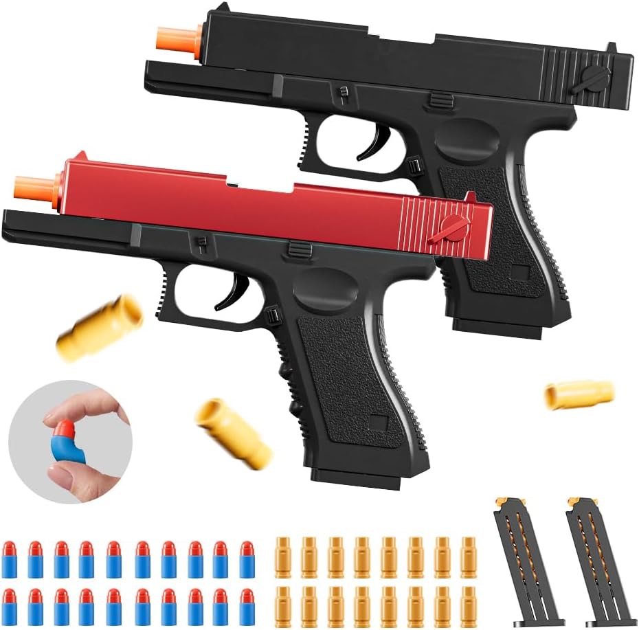 2Pack M1911 EVA Soft Foam Ejection Toy Blaster, Shooting with Foam Darts, Shooting Games, Backyard Fun and Outdoor Games, Education Toy Model for Boys Girls Halloween Christmas Ages 8+ (Black+Red-G)