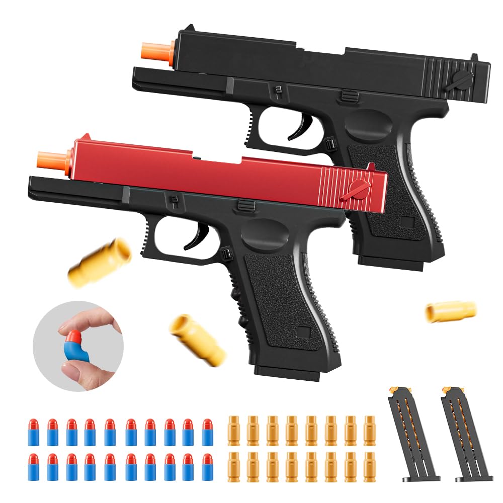 2Pack M1911 EVA Soft Foam Ejection Toy Blaster, Shooting with Foam Darts, Shooting Games, Backyard Fun and Outdoor Games, Education Toy Model for Boys Girls Halloween Christmas Ages 8+ (Black+Red-G)