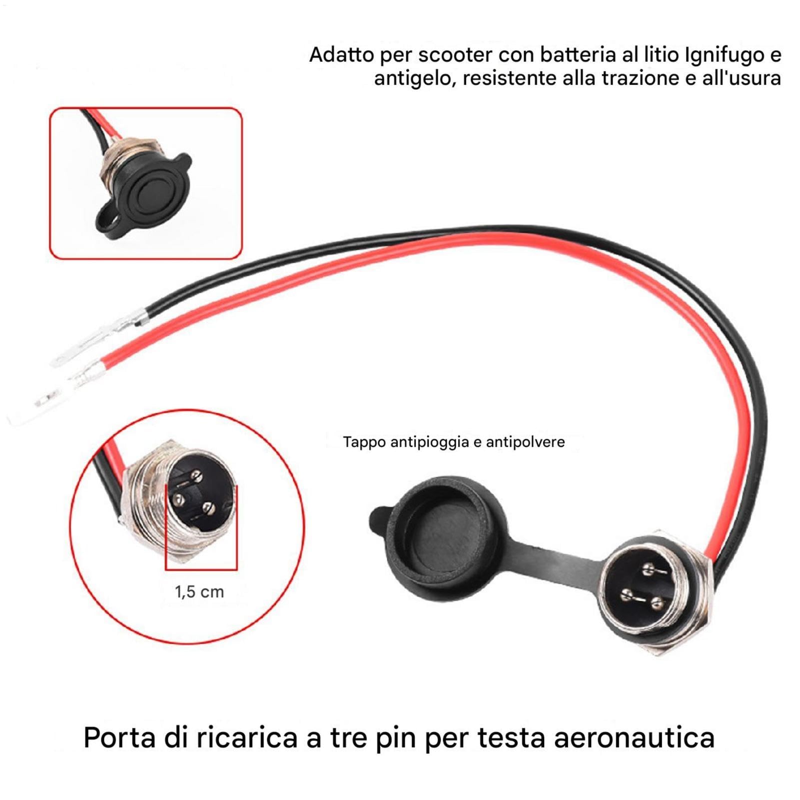 Porta di Ricarica Scooter 3 Pin Connettore Testa Aeronautica