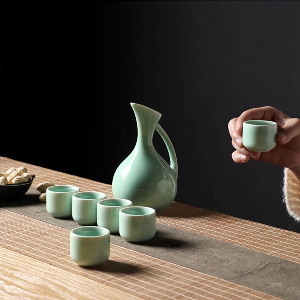 Set di sakè giapponese tradizionale in ceramica, confezione regalo da 7 pezzi, tradizionale tazza da sakè artigianale in porcellana retrò con 1 pentola da sakè e 6 tazze da sakè, il miglior rega