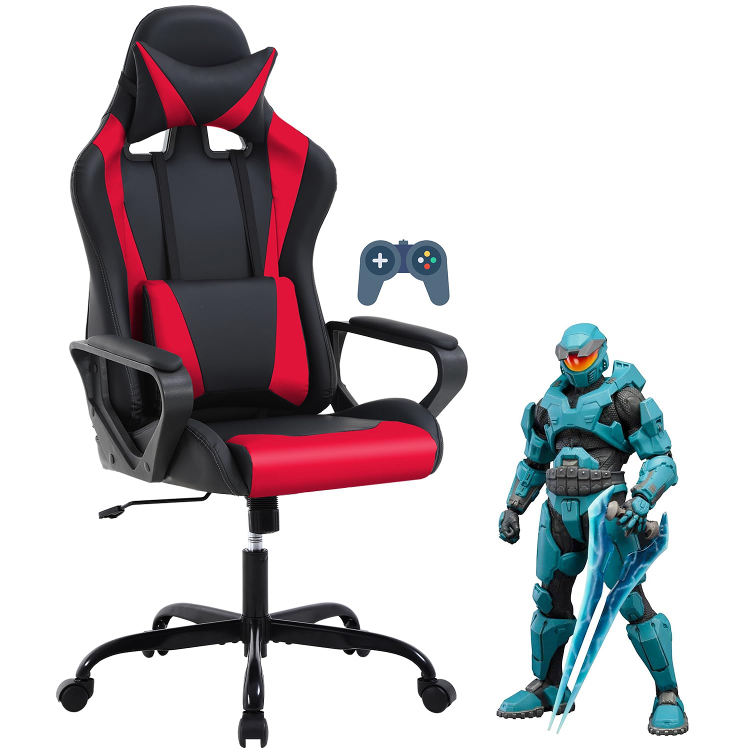 Ergonomic Gaming Chair High Back PU Leather Office Chair with Adjustable Lumbar Support Headrest Swivel Computer Desk Chair