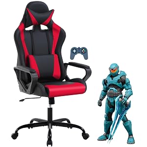 Ergonomic Gaming Chair High Back PU Leather Office Chair with Adjustable Lumbar Support Headrest Swivel Computer Desk Chair