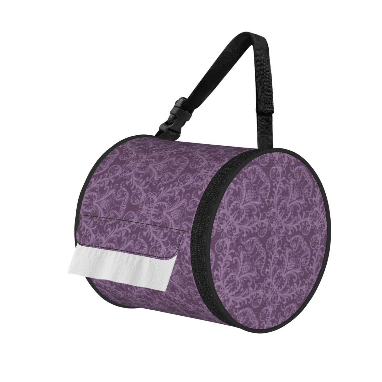 Purple Printed Pet-Proof Toilet Roll Bag, Durable Oxford Cloth with Handle for Travel Tent Kitchen
