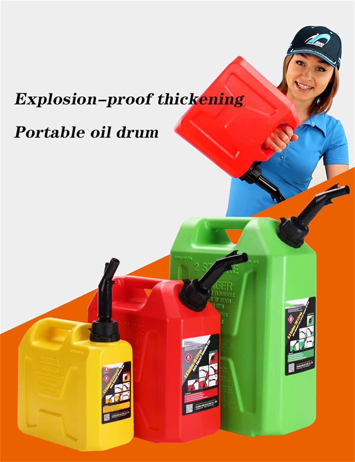 Recipientes para gasolina Lata de plástico para gasolina, tanque de gasolina engrosado y sellado herméticamente, lata de gasolina de respaldo de emergencia con bomba manual de sifón, boquilla flexib