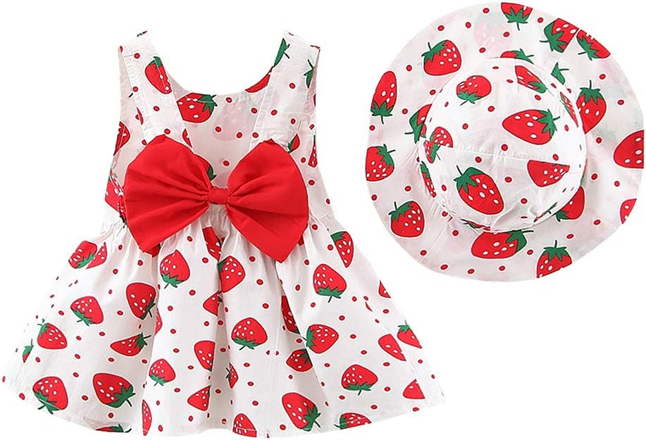 IBTOM CASTLEBaby Girls Party Summer Tutu Dresses Backless Bowknot Flower w/Straw Hat Princess Party Sundress