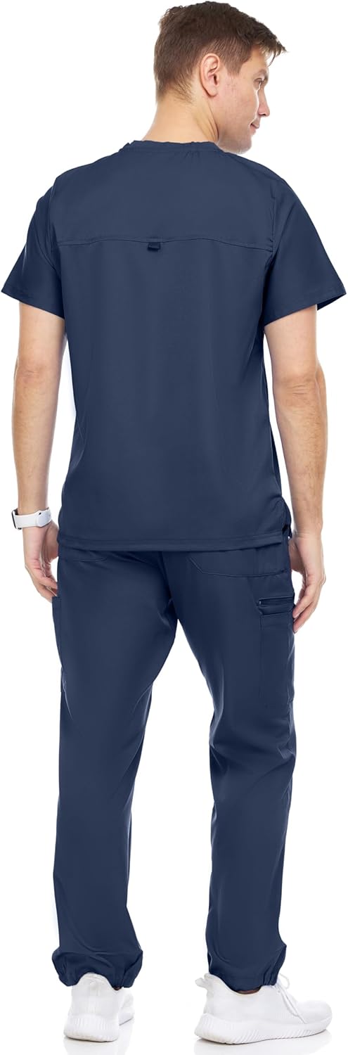 MediChic Men's Scrub Set - Workwear Stretch 7-Pocket V-Neck Scrubs Uniform Set