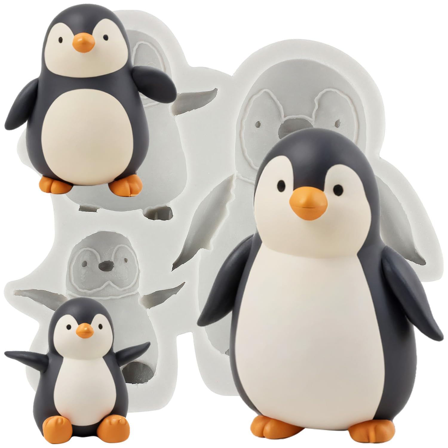 MINFEIDMS Penguin Silicone Moulds Penguin Family Cake Decoration Fondant Mould for Cake Decorating Cupcake Topper Chocolate Gum Paste Candy Polymer Clay