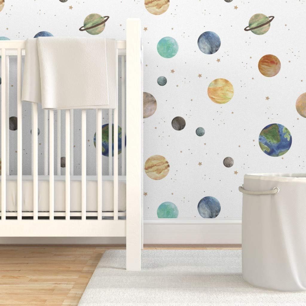 Peel & Stick Wallpaper 3ft x 2ft - Solar System Medium Space Theme Planets Stars Astronomy Custom Removable Wallpaper by Spoonflower